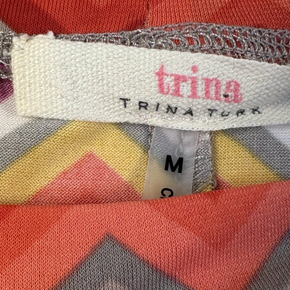 Trina Turk Multi Zinnia Zig Zag Printed Sheath Dress Colorful Capsleeve Retro M - Picture 3 of 12